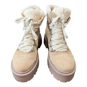Steve Madden Reyen Suede Sherpa Platform Combat Boots  Size:8.5 - Tan
